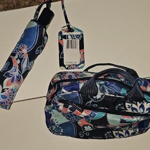 Vera Bradley Blue and Pink Lotus Flower Swirl Small Bag And Umbrella